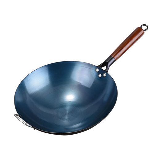 High Quality Pre Seasoned Carbon Steel Handle Hammered Chinese Wok Pan With Round Bottom
