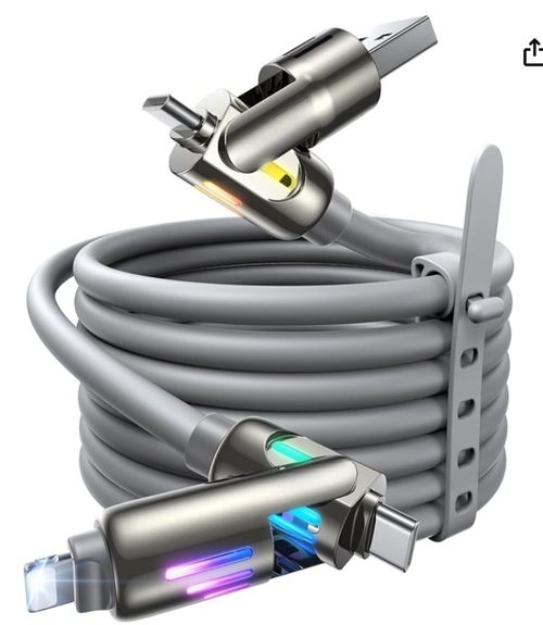 New Trend Zinc Usb Cable Pd 240W 4-In-1 Usb Multi Fast Charging Cable With Led