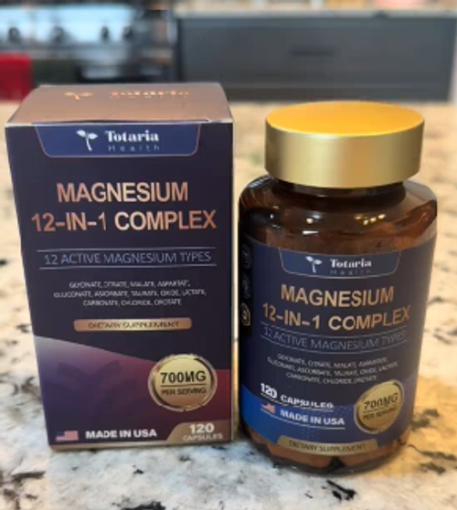 12-in-1 Magnesium Glycinate Complex - 700mg Ultra-Absorbable for Muscle Recovery & Heart Health, Vegan Capsules (120 servings)🌱⏳