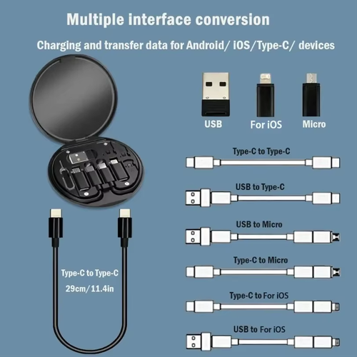 60W PD Fast Charge 5-in-1 Set: Multi-functional cable organizer box, phone stand included, keeps cables tidy for phones.