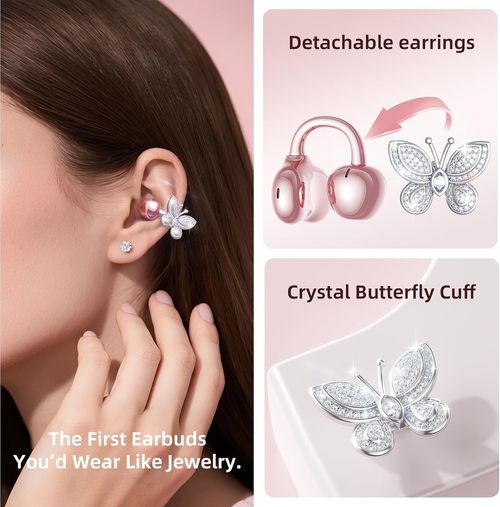 .Cute bowknot Bluetooth clip on earphones  wireless  easy to clip on Clear sound for music calls stylish for everyday wear