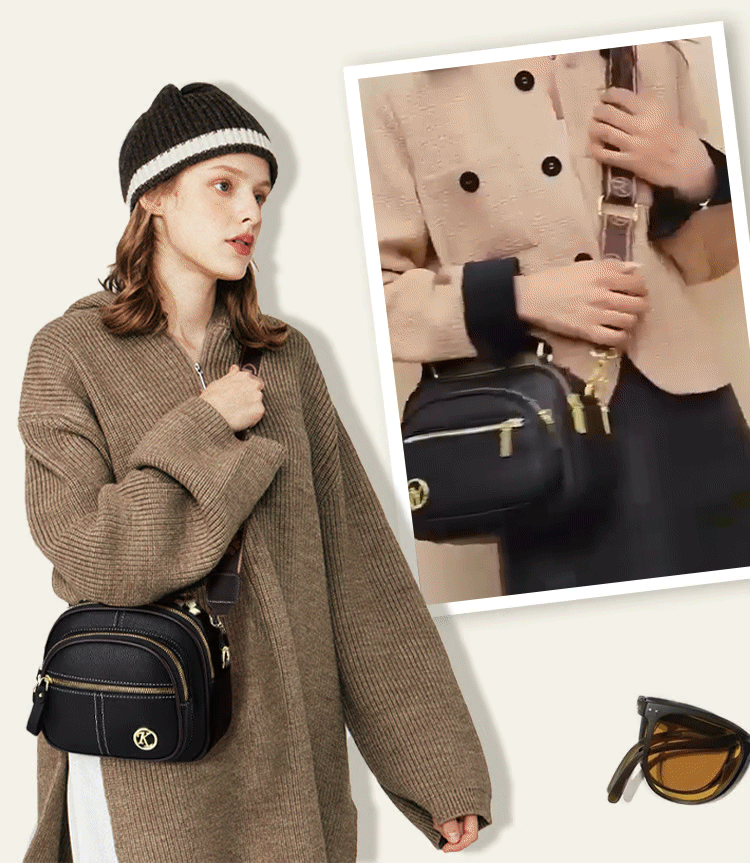 🛫Classic Multifunctional Compartments Adjustable Wide Shoulder Strap Leather Crossbody Bag