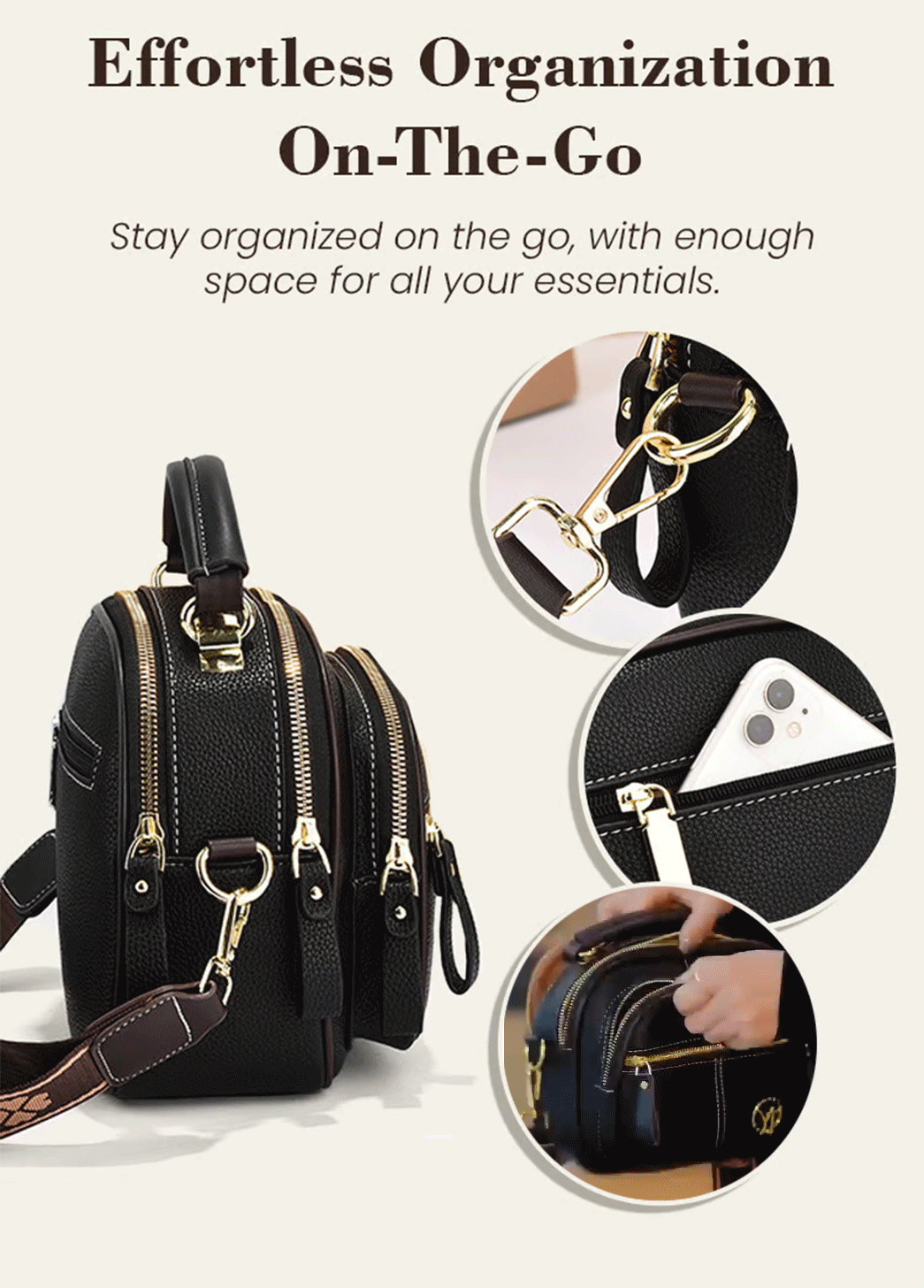 🛫Classic Multifunctional Compartments Adjustable Wide Shoulder Strap Leather Crossbody Bag