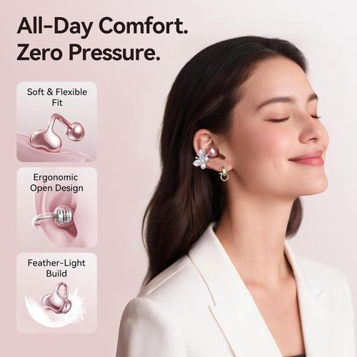 .Cute bowknot Bluetooth clip on earphones  wireless  easy to clip on Clear sound for music calls stylish for everyday wear