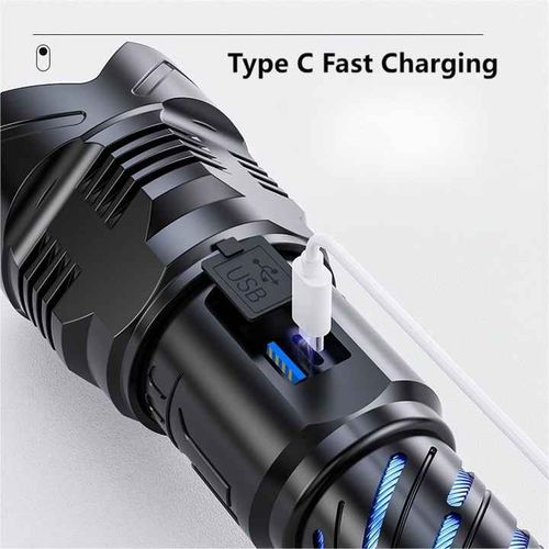 Lanterna recarregável de longo alcance a laser branco de 60 W, lanterna multifunções com zoom de alta potência para áreas exteriores