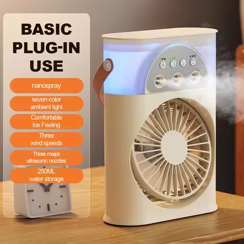 2025 New Design Multiple Functions 7 Colors LED Light USB Mini Air Cooler 3 Wind Speeds Portable Air Conditioner Spray Fan