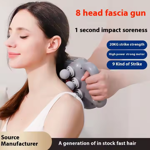 8-Head Liquid Crystal Fascia Gun Hot Compress Massager Deep Percussion Massage Whole Body Muscles Relaxing Waist Back Muscles