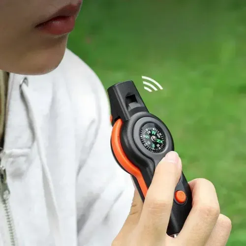 Outdoor 7-in-1 Multifunctional Survival Whistle Compass Thermometer SOS Emergency HF Whistle