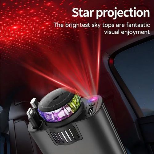 5-in-1 Retractable Car Charger with Starry Sky and Aromatherapy Features