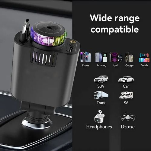 5-in-1 Retractable Car Charger with Starry Sky and Aromatherapy Features