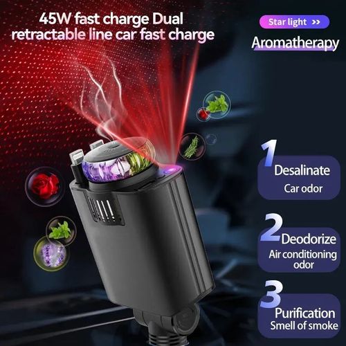 5-in-1 Retractable Car Charger with Starry Sky and Aromatherapy Features