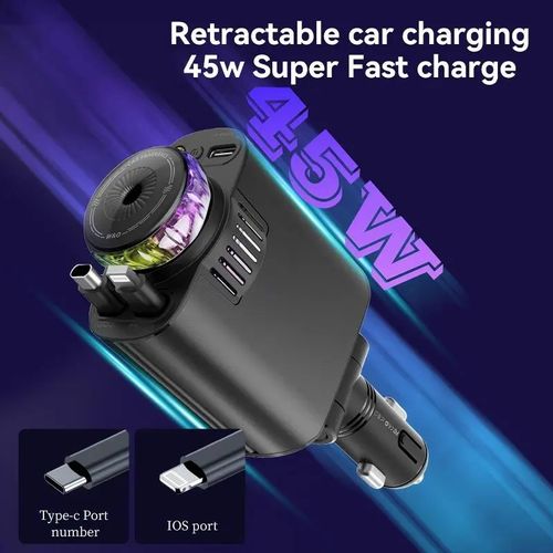 5-in-1 Retractable Car Charger with Starry Sky and Aromatherapy Features