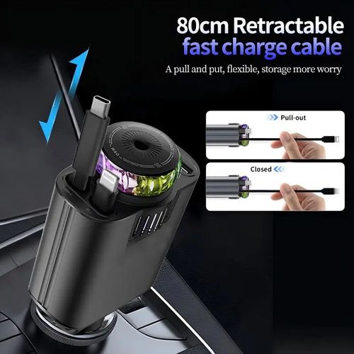 5-in-1 Retractable Car Charger with Starry Sky and Aromatherapy Features