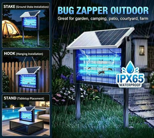 High Voltage Solar Mosquito Killer Lamp with 3 UV Tubes