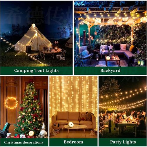 72.1FT(22M) 220LEDs Remote Control Solar Retractable Camping String Lights