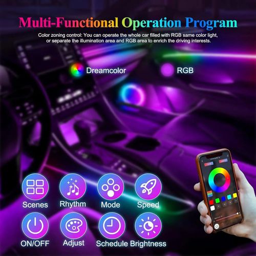 RGB 7-Color Ambient Lighting Strip for Car Interiors