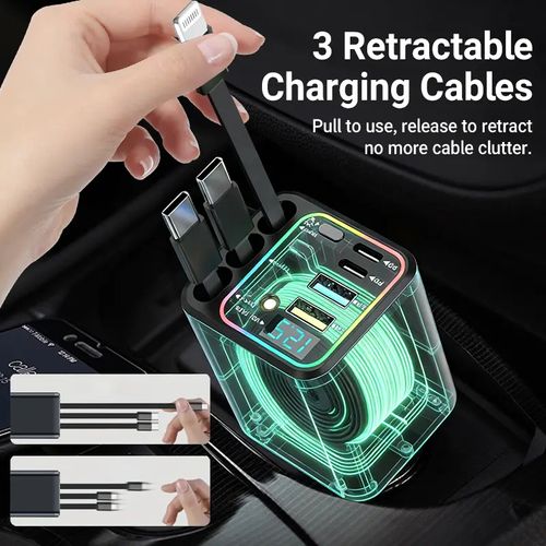 7-in-1 Retractable Car Charger Car Starlight Projection
