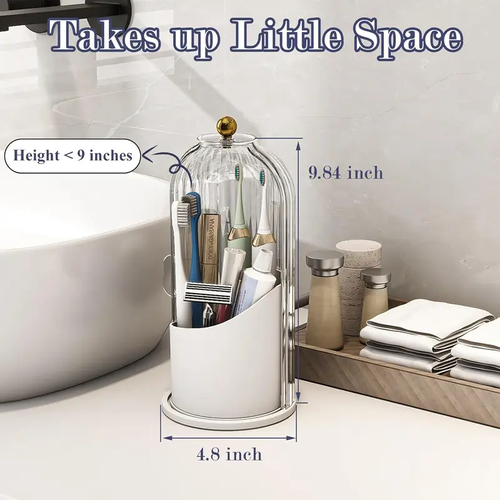 Toothbrush Holders with Sliding Lid, Rotating 3 Slots Bathroom Organizer Countertop, Tooth Brush Toothpaste Holder Bathroom Counter Stand Sink Organizer Caddy for Vanity Makeup Brushes Organizer