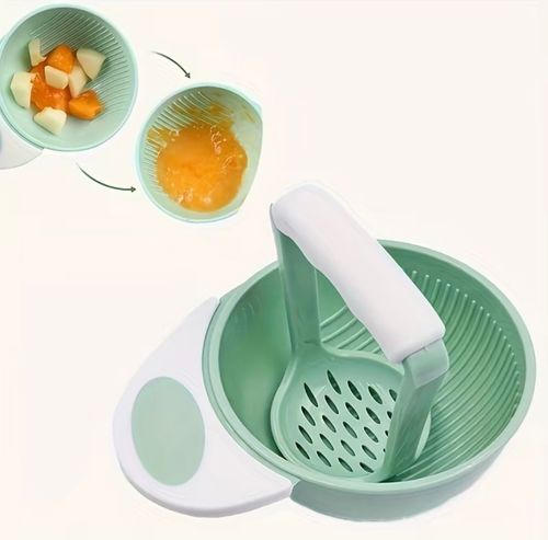 2-piece handheld fruit puree crushing set: 11.5 cm 4.52 inch bowl and 8.1 cm 3.18 inch potato crusher – no electricity required, easy to make fresh juices and purees – durable plastic construction.