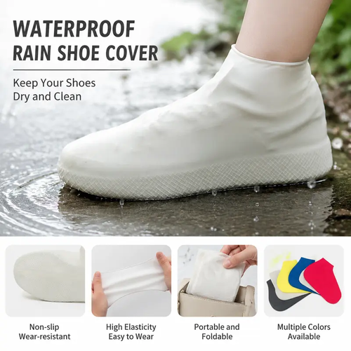 2 Count, Waterproof Anti-slip Thickened Wear-resistant Stretchy Shoe Covers for Outdoor Rainy Day Walking and Daily Travel