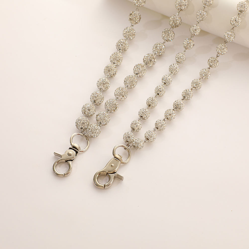 10mm White Disco Ball Beaded Layered Pendant Bag Jeans Pocket Belt Necklace Chains Rhinestone Beads Wallet Chain for Men Woman