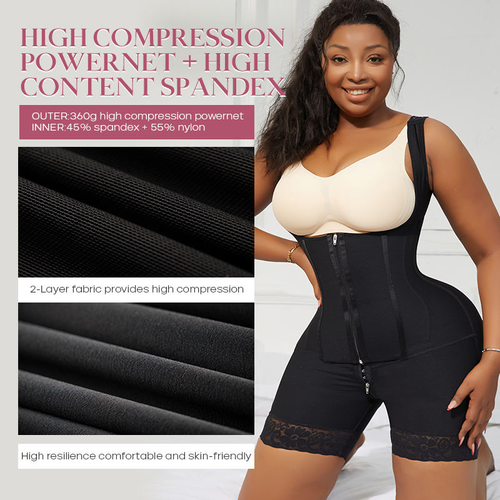 Plus-size High Compression Butt Lift Slimming Waist Tummy Control Outside Zipper Inside Buckle Open Crotch With Zipper Shapewear Bodysuit