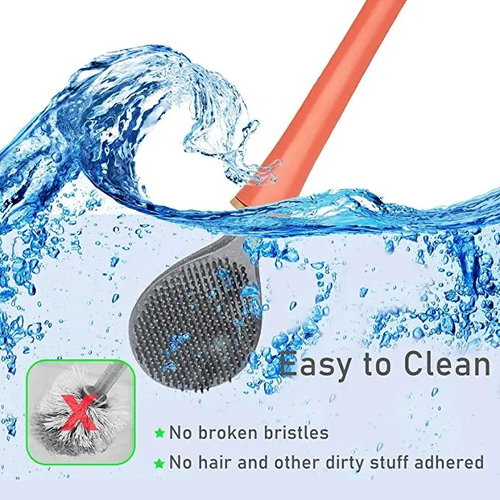 Modern Hygienic Wall-Mounted Silicone Toilet Cleaning Brush with Long Handle Includes Holder Bathroom Cleaning Accessories