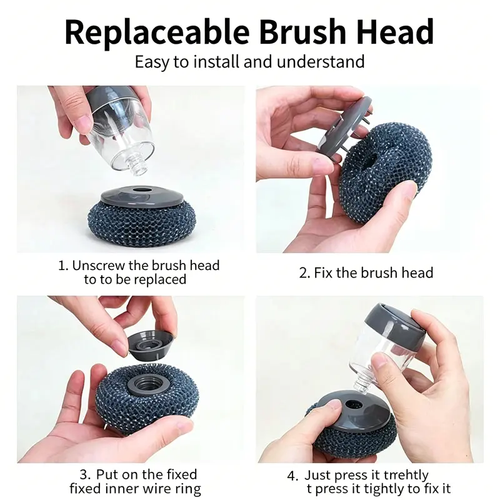 Automatic Liquid Filling Palm Brush with Comfort Handle, Ergonomic Non-slip Grip, Durable Bristles - Kitchen Gadgets, Cleaning Supplies for Sink Pot Bowl Cleaning, Detachable Head, Removable & Washable Multi-Purpose Home Care Sponge