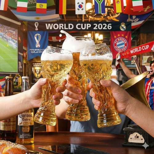 Football 2026 World Cup Themed Beer Mugs Set -800ML  Gift Drinkware for Sports Fans