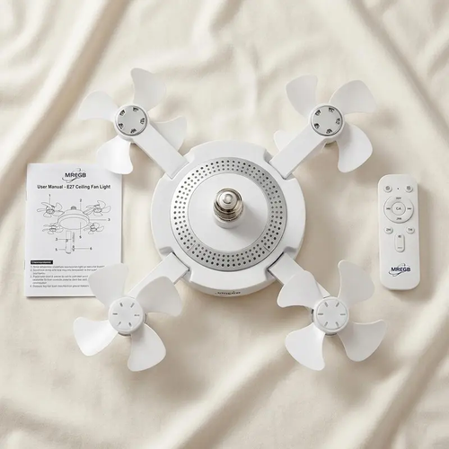 New E27 Socket Ceiling Fan Light - 2-in-1 Silent LED Fan with Remote Control, Energy-Saving Cooling & Lighting Combo for Home Bedroom