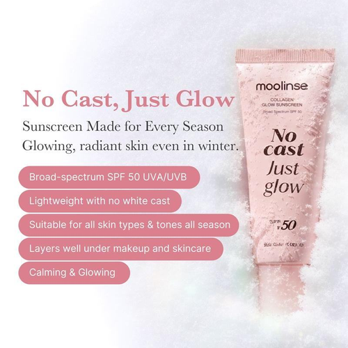 No Cast Just Glow Collagen Sunscreen | SPF 50 Broad Spectrum Face Sunscreen | Lightweight, Non-Sticky, Hydrating Formula | No White Cast or Residue I Peptide, Cica for Soothing & Natural Glow
