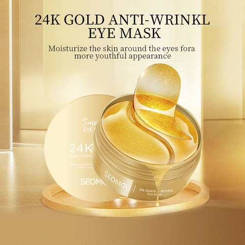 24K Gold Vegan Sheet Eye Mask with Hydrolyzed Collagen & Plant Extract Formula Targets Fine Lines & Dark Circles