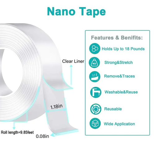2026 Upgrade 10.5ft Long Heavy-Duty Transparent Nano Self-Adhesive Double-Sided Invisible Mounting Tape, Renter-Safe Multi-Surface Stretchable Residue-Free Washable for Home Decor, Dorm Room Inspo, Marble Household Items