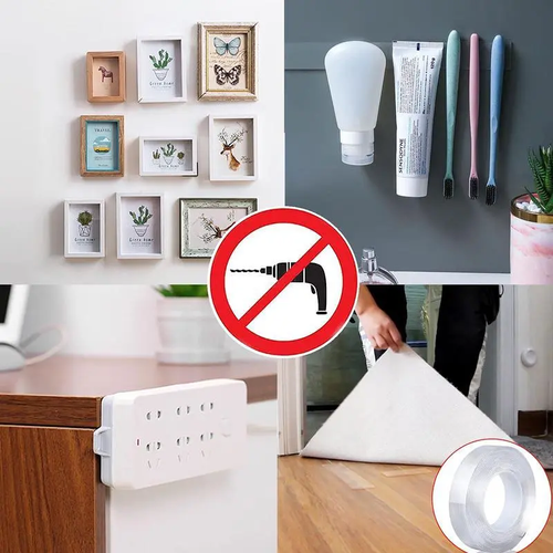 2026 Upgrade 10.5ft Long Heavy-Duty Transparent Nano Self-Adhesive Double-Sided Invisible Mounting Tape, Renter-Safe Multi-Surface Stretchable Residue-Free Washable for Home Decor, Dorm Room Inspo, Marble Household Items