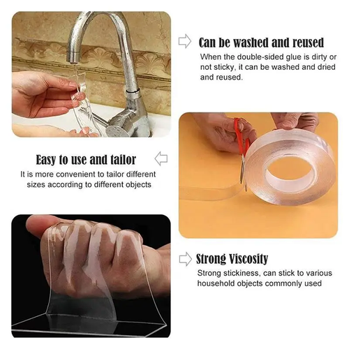 2026 Upgrade 10.5ft Long Heavy-Duty Transparent Nano Self-Adhesive Double-Sided Invisible Mounting Tape, Renter-Safe Multi-Surface Stretchable Residue-Free Washable for Home Decor, Dorm Room Inspo, Marble Household Items