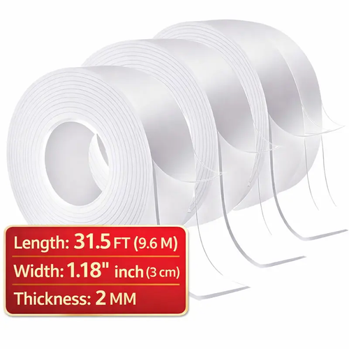 2026 Upgrade 10.5ft Long Heavy-Duty Transparent Nano Self-Adhesive Double-Sided Invisible Mounting Tape, Renter-Safe Multi-Surface Stretchable Residue-Free Washable for Home Decor, Dorm Room Inspo, Marble Household Items