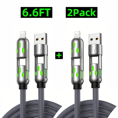 PD Fast Charging, Data Sync, USB-A, Type-C, Lightning, Aluminum, Compatible,6.6FT 4-in-1 USB-C Cable