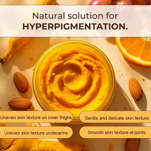 Turmeric Nourishing Scrub - Infused with natural turmeric extract and moisturizing ingredients. Gently exfoliates while deeply hydrating the skin, leaving it smooth, supple, and radiant.