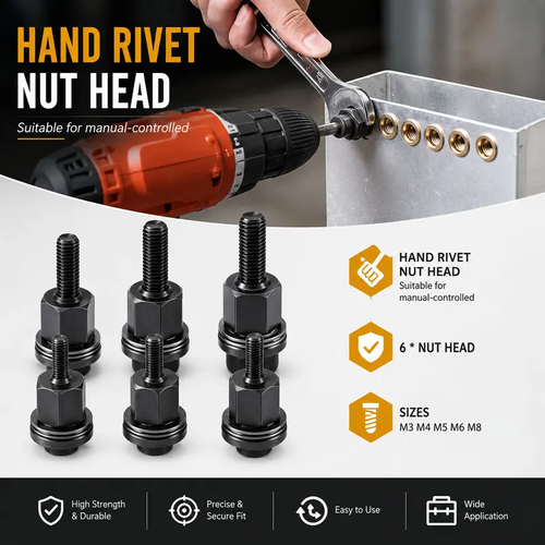 Head Rivet Nut Tool, M3 M4 M5 M6 M8 Rivnut Kit, Carbon Steel Rivnut Set, Threaded Rivet Nut Kit, Manual Riveter Rivnuts Tool Accessory for Automotive Repair Warehouses
