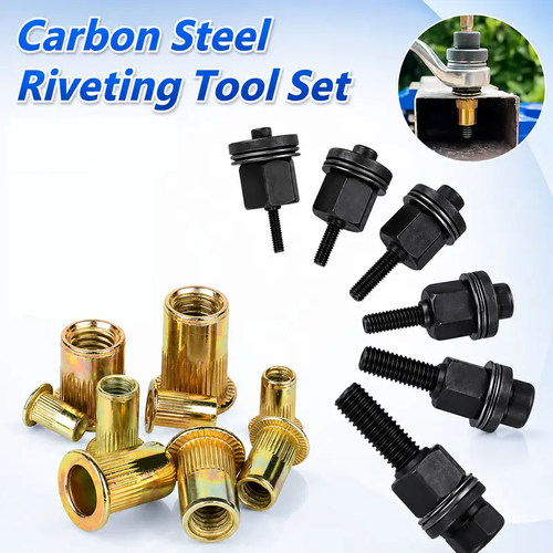 Head Rivet Nut Tool, M3 M4 M5 M6 M8 Rivnut Kit, Carbon Steel Rivnut Set, Threaded Rivet Nut Kit, Manual Riveter Rivnuts Tool Accessory for Automotive Repair Warehouses