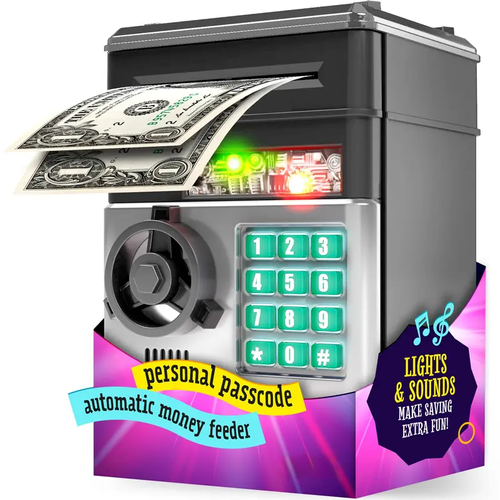 Piggy Bank for Child Adults, Electronic ATM Coin Cash Bank with Password Code Lock and Auto Grab Bill Slot, Large Capacity Coin Bank Money Jar for Adults, Designed for All US Coins