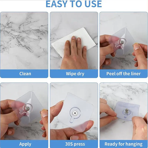 Acrylic Photo Wall Hooks, 20PCS (Buy 10 Get 10 Free) - Stainless Steel & Ceramic Self-Adhesive Smooth Lightweight Wall-Mount Hooks for Easy Installation, Bathroom Storage Organization & Decor, Organiser