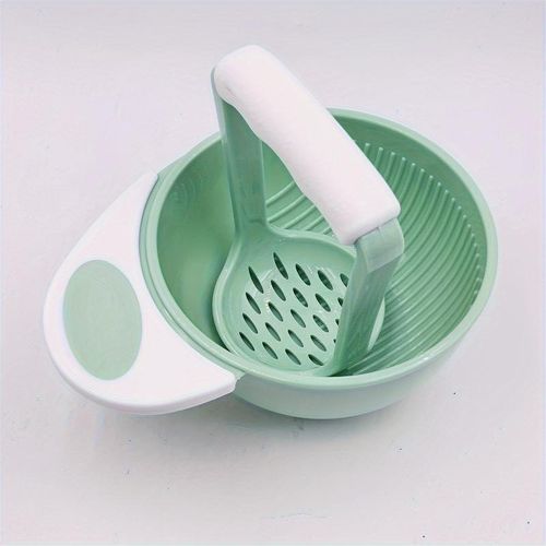 2-piece handheld fruit puree crushing set: 11.5 cm 4.52 inch bowl and 8.1 cm 3.18 inch potato crusher – no electricity required, easy to make fresh juices and purees – durable plastic construction.