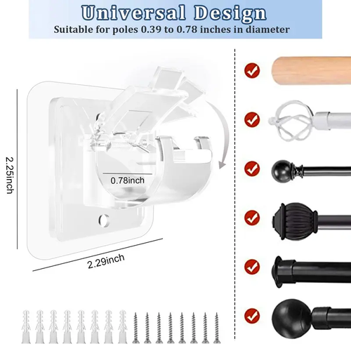 A set of 8PCS Curtain Rod Brackets with Clips,Transparent Drapery Hooks,Rod Hanging,Adjustable Rods Holder,Multipurposefor Curtain Rod Hooks for Livingroom Bathroom Kitchen Bedroom Toilet Apartment