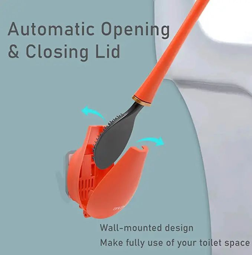 Modern Hygienic Wall-Mounted Silicone Toilet Cleaning Brush with Long Handle Includes Holder Bathroom Cleaning Accessories