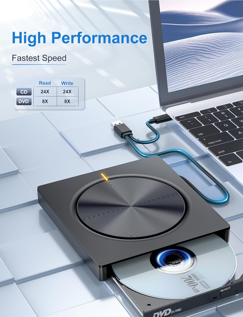 Hot Sale 7 in 1 DC Port Portable CD DVD Reader Writer Drive Burner External CD DVD Player for Laptop Desktop Home Use