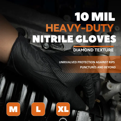 Black Nitrile Gloves, 5mil Heavy Duty Soft Disposable Gloves, 100 Count Latex Free Powder Free Reusable Gloves for Cleaning, Auto Repair, Food Processing, Tattoo, Hair Dye, Kitchen, Salon, Gardening