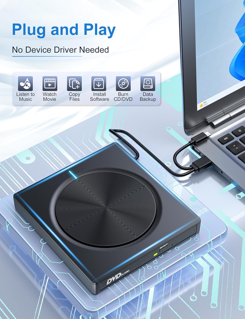 Hot Sale 7 in 1 DC Port Portable CD DVD Reader Writer Drive Burner External CD DVD Player for Laptop Desktop Home Use