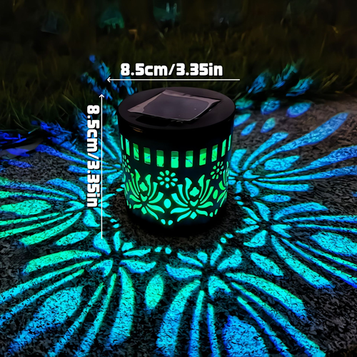 Creative Hollow Cylinder Solar LED Iron Art Outdoor Waterproof Wall Lamp for Garden,Supports switching between seven pattern colors.