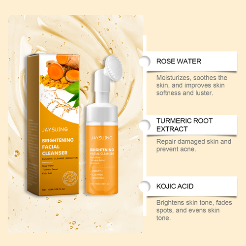 Most Popular Korean Skincare Turmeric Kojic Acid Anti Acne Whitening Foaming Skin Face Cleans Facial Foam Cleanser with Brush